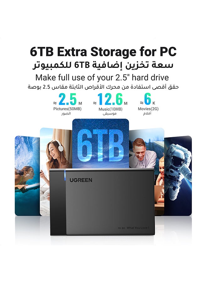 يو جرين حاوية القرص الصلب وغطاء القرص الصلب الخارجي USB 3.0 إلى ساتا بمقاس 2.5 متوافق مع سانديسك وويسترن ديجيتال وسيغات وتوشيبا وهيتاشي ساتا 3، و HDD وSSD 6TB وبلاي ستيشن 4 （غطاء فقط والقرص الصلب غير مشمول）أسود - Image 4